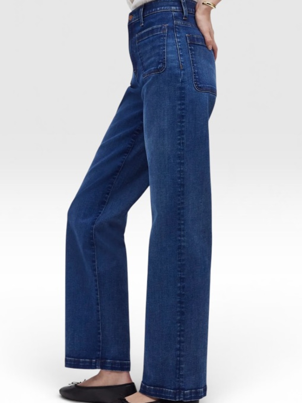 Madewell Emmet Wide Leg High Rise Dark Wash Blue Denim Patch Pockets Size 25 - Picture 3 of 13